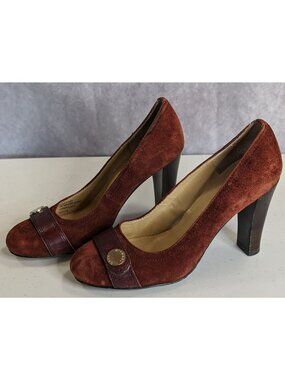 Michael Michael Kors Burnt Sienna Suede Heels With Gold Detail